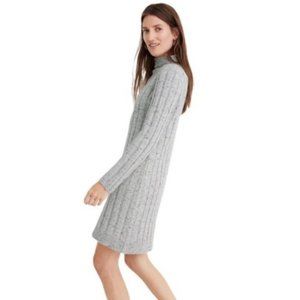 Madewell NWOT Roll Neck Donegal Wool Sweater Dress in Light Grey